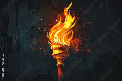 A burning torch illuminates a dark room, casting light in all directions