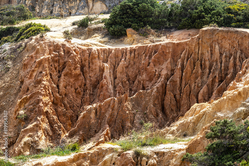 Praia da Marinha Beach among rock islets and cliffs seen from Seven Hanging Valleys Trail, Algarve, Portugal
