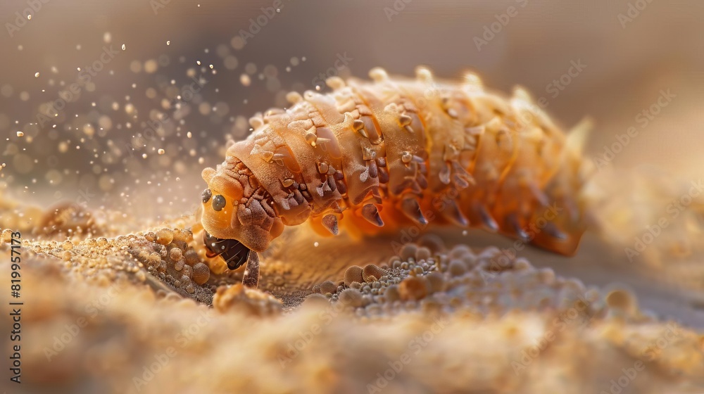 An up-close photograph of a sandworm on a sand dune An up-close photograph of a sandworm on a sand dune