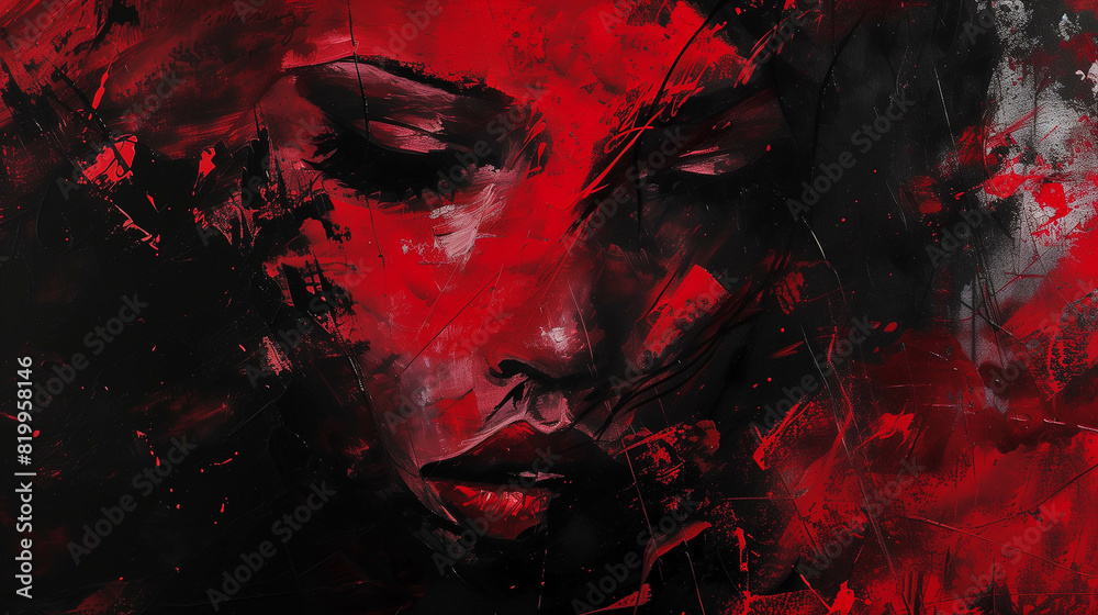 Fototapeta premium Oil painting of a woman's face in red.