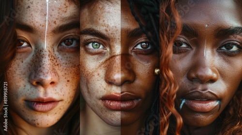 Four young women with different skin tones and hair colors AIG51A. photo