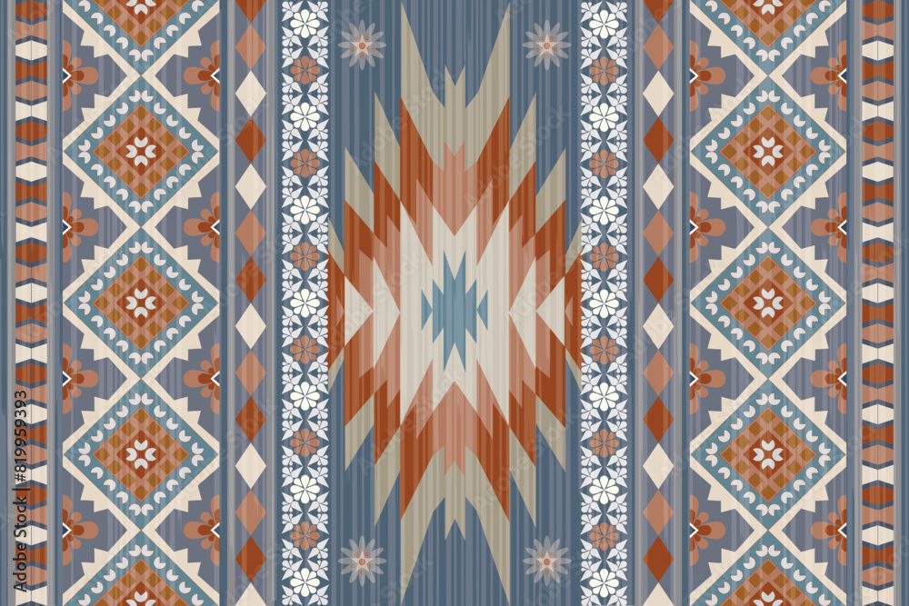 Navajo tribal vector seamless pattern. Native American ornament. Ethnic South Western decor style. Ikat Boho geometric ornament. Vector seamless pattern. Mexican blanket, rug. Woven carpet