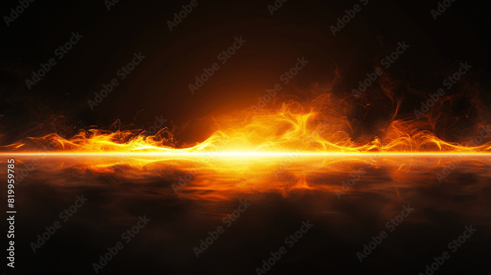 A horizontal fiery light, glowing in the dark background A horizontal fiery light, glowing in the dark background