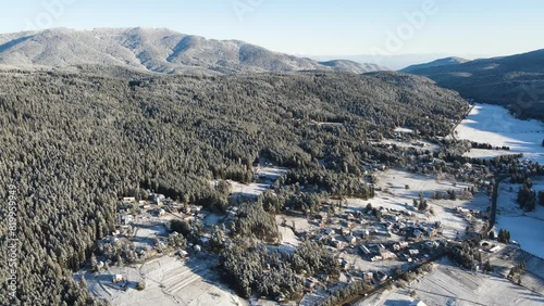 Amazing Aerial Winter view of Yundola area between Rila and Rhodopes mountain, Bulgaria photo