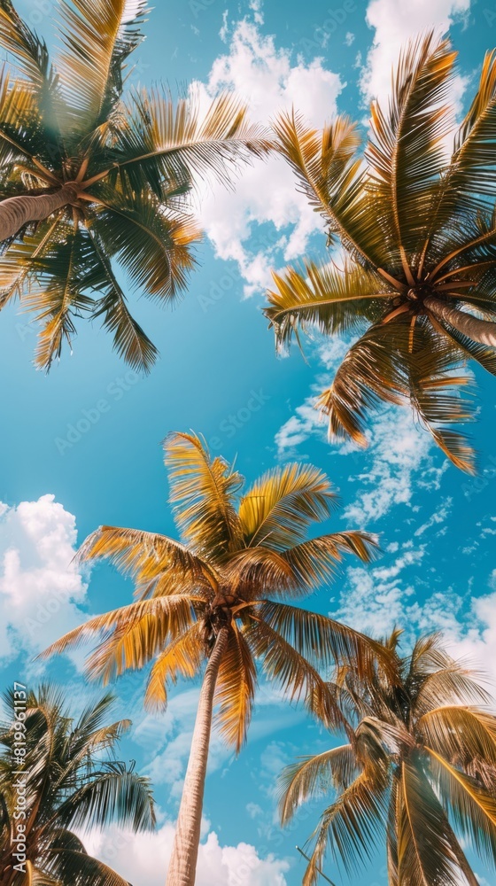 Tropical palm leaves against the sky