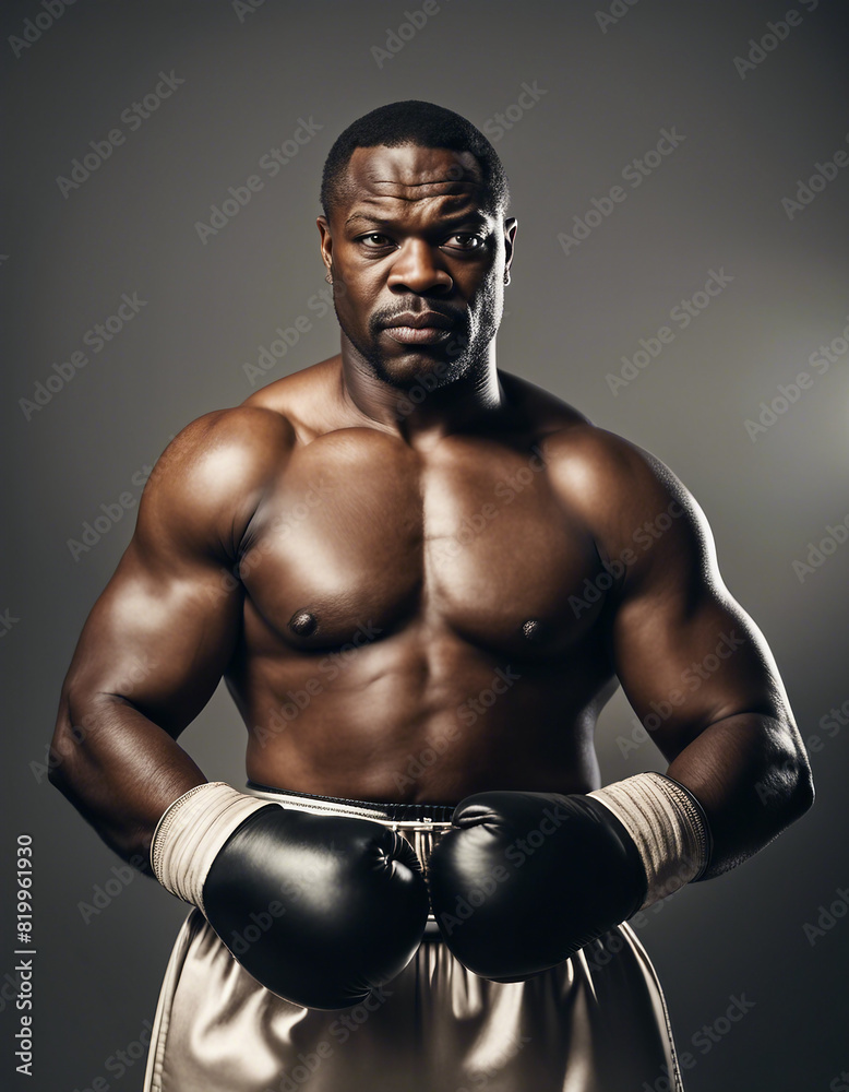 portrait of an African American heavyweight boxing fighter