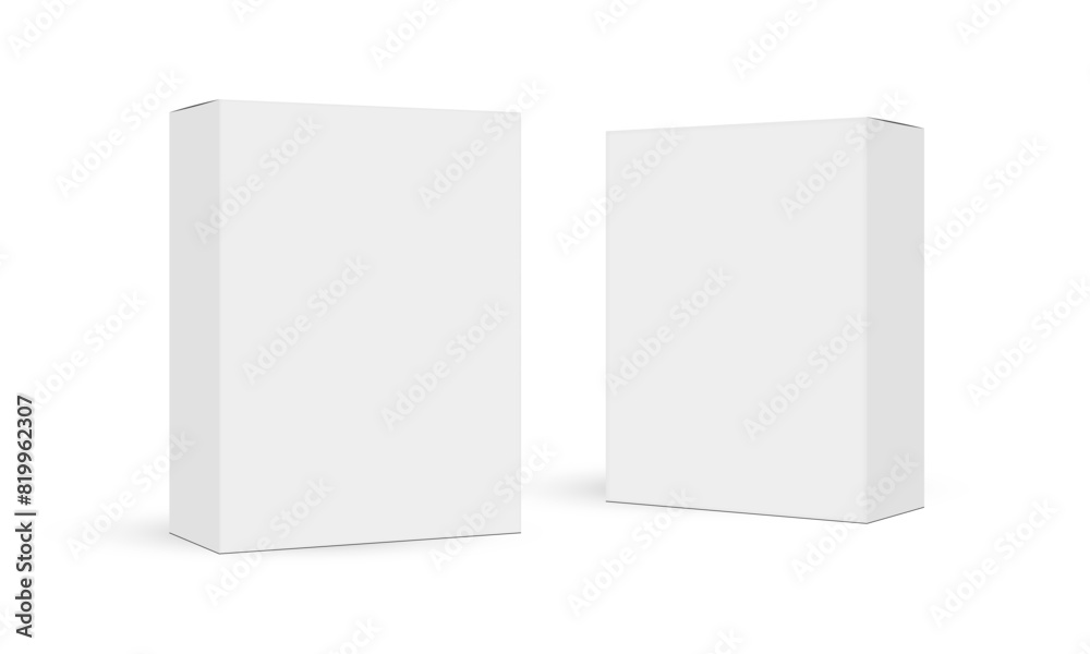 Two Paper Rectangular Packaging Boxes, Side View, Isolated On White Background. Vector Illustration Two Paper Rectangular Packaging Boxes, Side View, Isolated On White Background. Vector Illustration