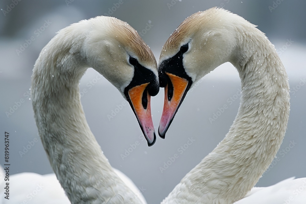 Obraz premium couple of white heart shaped swans