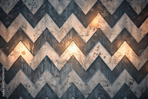 Soft ambient light gently illuminating a seamless ethnic zigzag chevron pattern, enhancing its texture and depth.