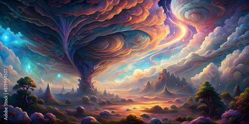 Imagine a world where tornadoes are not just destructive forces, but also a beauty. Watch as they paint the sky with a kaleidoscope of colored clouds, each one more breathtaking than the last. photo