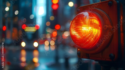 A red emergency siren light flashing on a city street, with a blurred background.  A macro shot effect and bokeh effect.
 photo