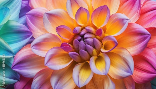 closeup view of vibrant and colorful dahlia petals in full bloom showing nature artistry and beauty.