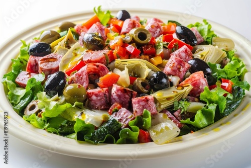 Tantalizing Antipasto Salad with Grated Asiago Cheese and Romaine Lettuce