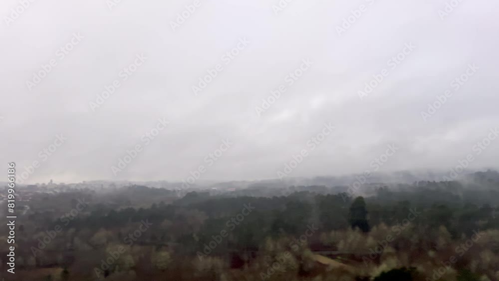Foggy Landscape View from Train Window Foggy Landscape View from Train Window