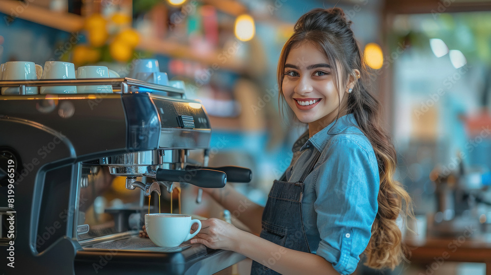 young indian woman working at coffee shop