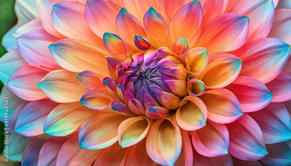closeup view of vibrant and colorful dahlia petals in full bloom showing nature artistry and beauty. closeup view of vibrant and colorful dahlia petals in full bloom showing nature artistry and beauty.