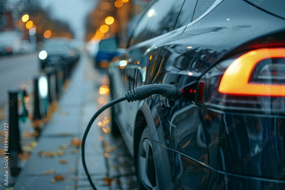 electric car is charging at a charging station electric car is charging at a charging station