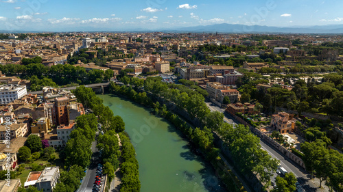 Fototapeta Naklejka Na Ścianę i Meble -  Aerial view of the Tiber river and Palatino bridge in the historic center of Rome, Italy.