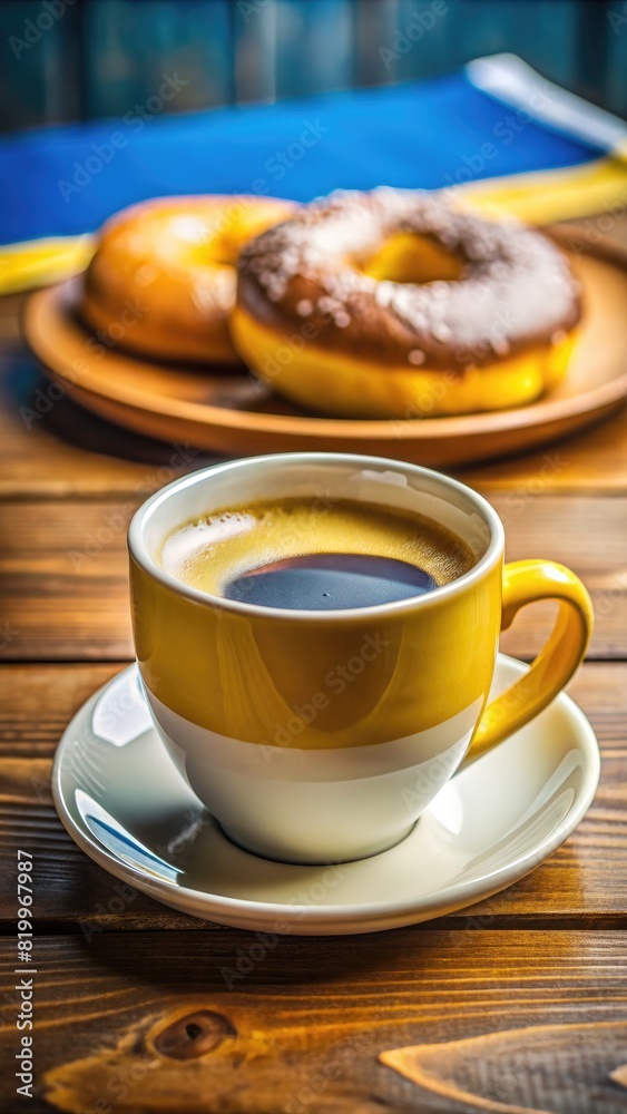Coffee Cup and Donut on Table. Generative AI Coffee Cup and Donut on Table. Generative AI