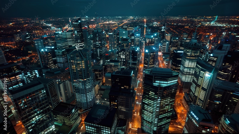 Obraz premium Night cityscape, aerial view
