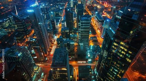 Night cityscape, aerial view