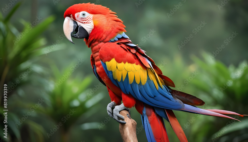 
Close-up of Scarlet Macaw Bird on branch,Bird Photography
