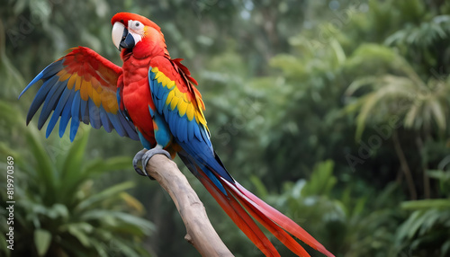  Close-up of Scarlet Macaw Bird on branch,Bird Photography 