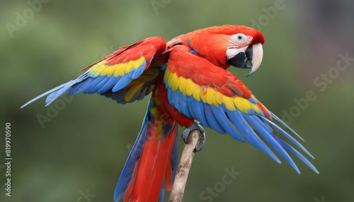 Close-up of Scarlet Macaw Bird on branch Bird Photography 