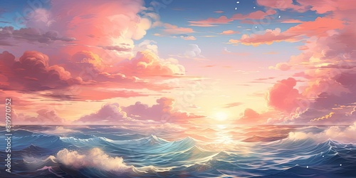 Craft a dreamy wallpaper featuring a majestic sunset over a tranquil ocean, with warm hues blending into a gradient of soft pastels, perfect for a calming desktop background