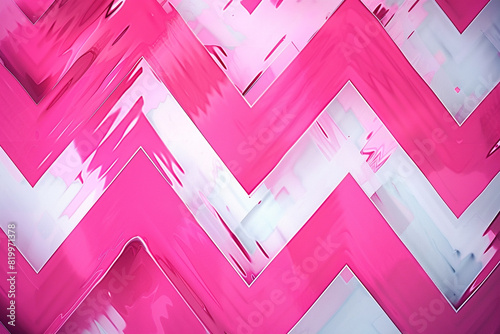 Abstract composition featuring a dynamic interplay of pink and white zigzag chevron pattern, creating a visually arresting scene.