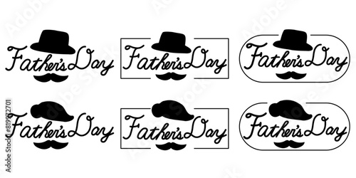 父の日のFathersDayの手書き文字帽子とヒゲと髪型のイラストのロゴセット