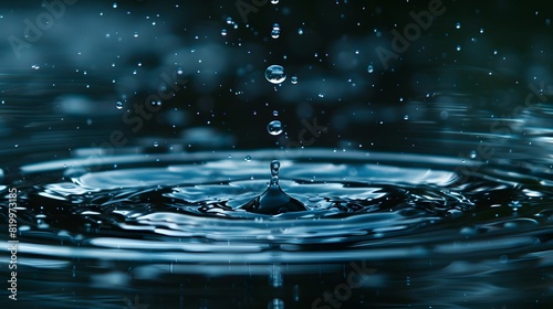 Water droplets falling on a water surface  creating ripples and forming an oval pattern. 