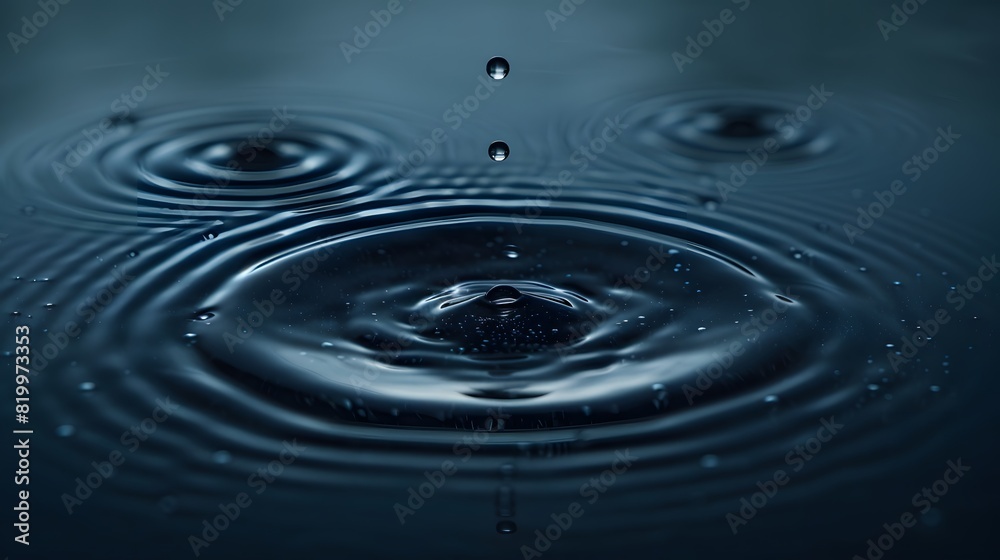 Water droplets falling on a water surface, creating ripples and forming an oval pattern.
Water droplets falling on a water surface, creating ripples and forming an oval pattern.
