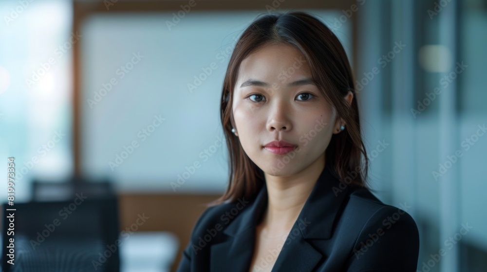 A poised and professional woman in a business suit with a subtle smile looking directly at the camera. A poised and professional woman in a business suit with a subtle smile looking directly at the camera.