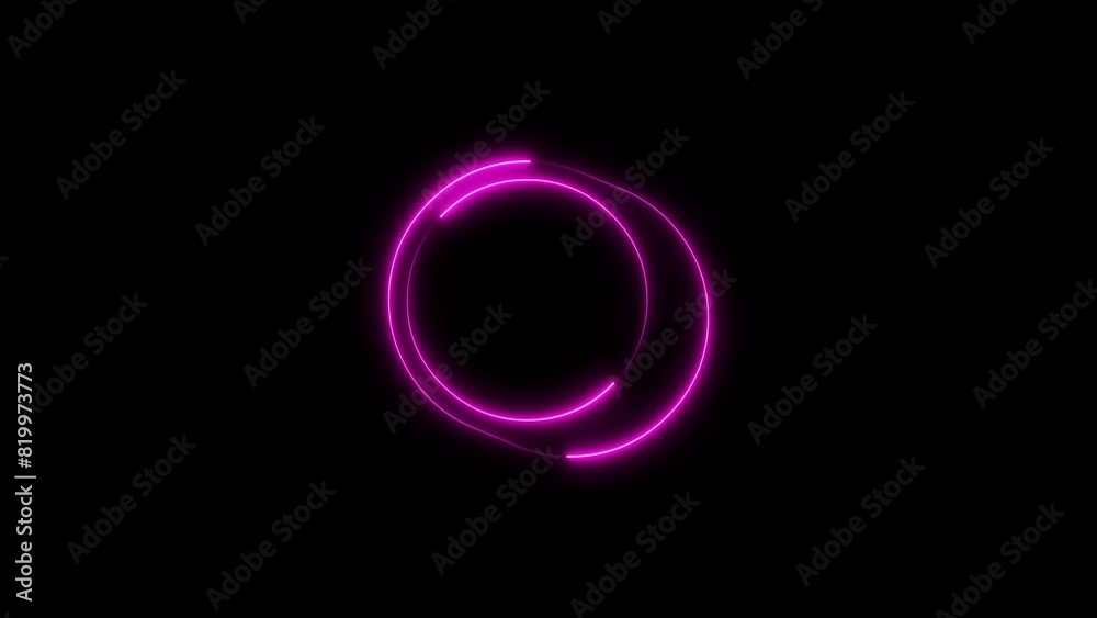 Neon circle line moving on black black background Neon circle line moving on black black background