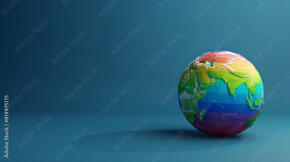 Minimalist 3D Earth with rainbow stripes on vibrant 3D style backdrop. Minimalist 3D Earth with rainbow stripes on vibrant 3D style backdrop.