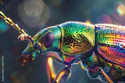 Create an image of a hyper-realistic iridescent beetle © Suphakorn