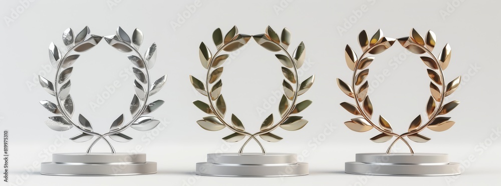 Award Trophy Laurel Wreath Gold Silver Bronze, Victory Achievement Success, Prize Winner Celebration Award Trophy Laurel Wreath Gold Silver Bronze, Victory Achievement Success, Prize Winner Celebration