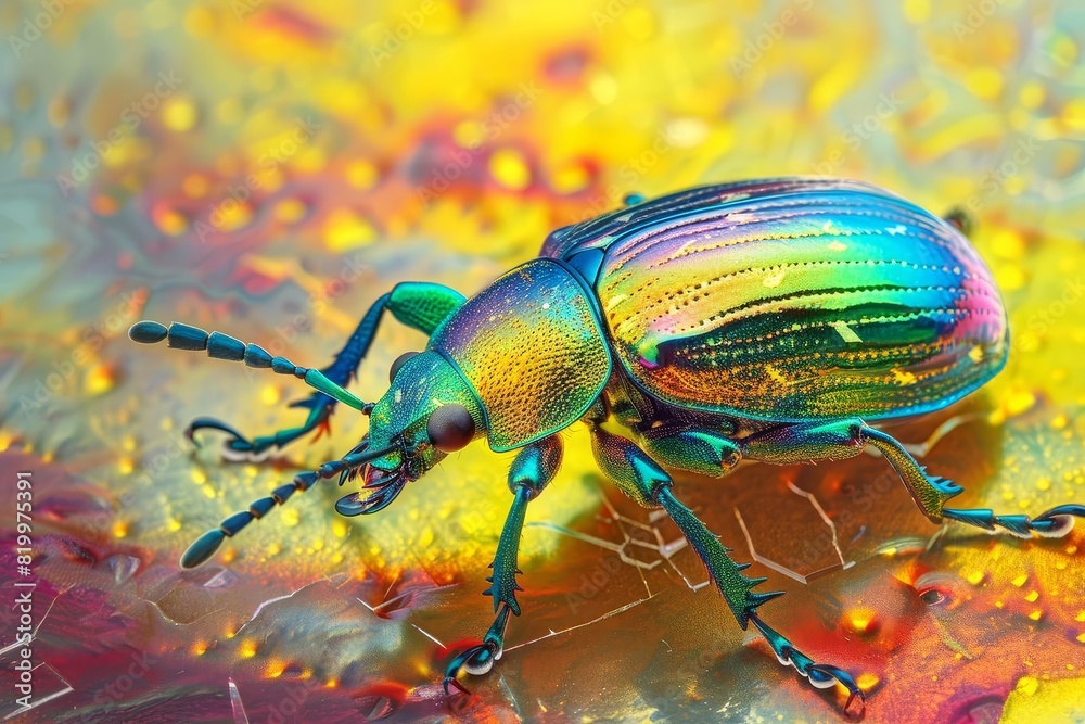 Fototapeta premium Generate an image of a hyper-realistic iridescent beetle