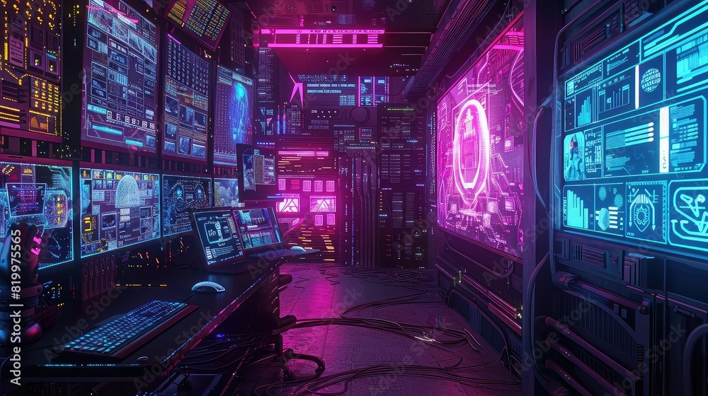 Cybernetic base in neon hues Cybernetic base in neon hues