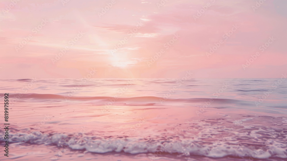 Beautiful sunrise beach. Exotic shore, waves on bright sand, sea horizon. Closeup, Mediterranean dream, sunset sky. Peaceful tranquil relax. Positive energy meditation. High quality photo