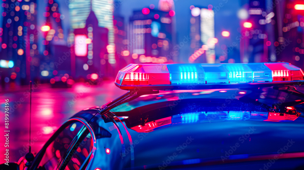 City Night with Police Car Blue and Red Lights
City Night with Police Car Blue and Red Lights