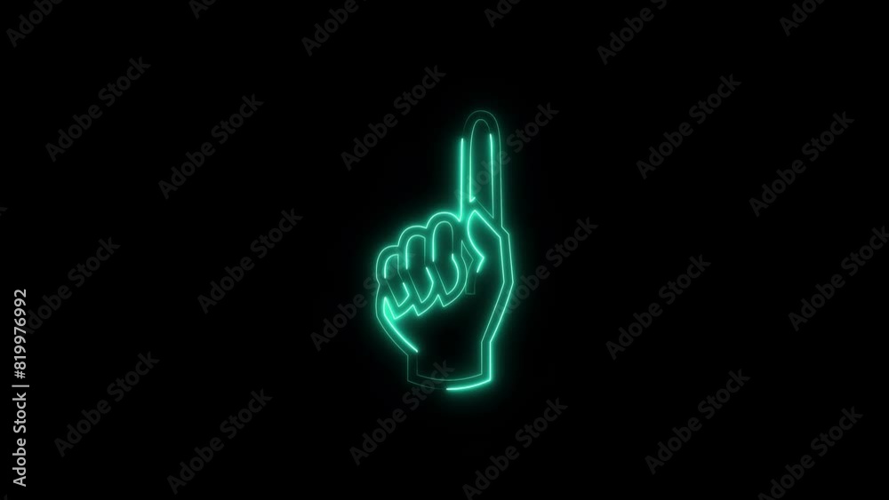Neon one finger hand up gesture symbol icon animation