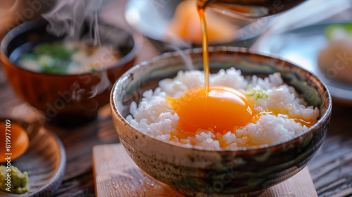 Japanese breakfast tamago kake gohan,  egg over rice