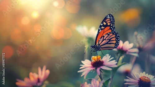 A beautiful butterfly gracefully landing on a blooming flower