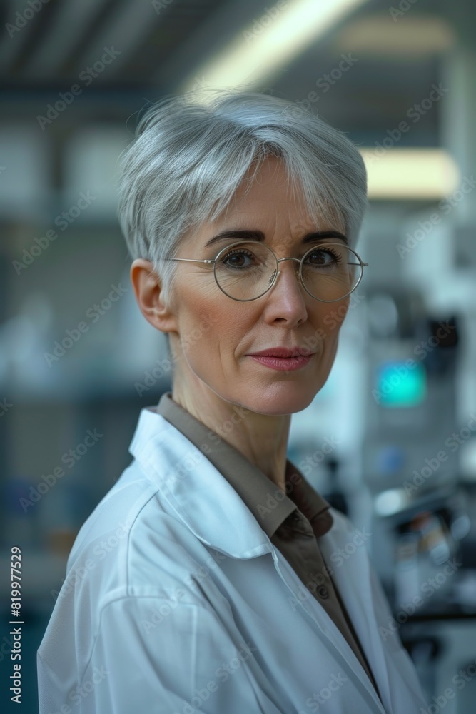 Fototapeta premium Confident Senior Female Scientist in Laboratory with Professional Scientific Equipment