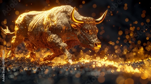 Golden Bull Leaping Over Bitcoin Curve, Driving Cryptocurrency Bull Market Growth and Digital Finance Prosperity. Abstract Futuristic Financial Technology Concept.Gold Bitcoin drives bull market surge © Da