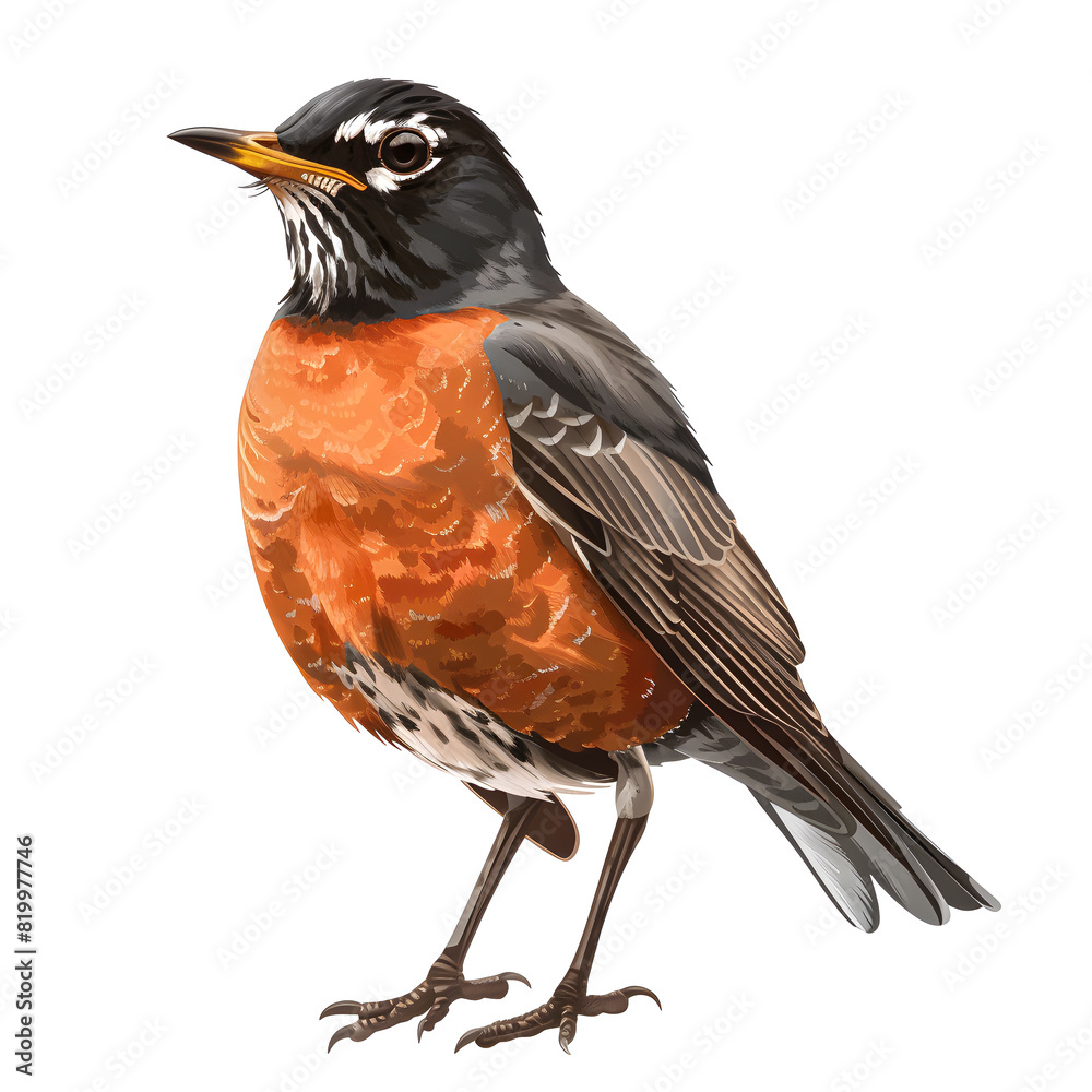Vector illustration of a american robin on a white background. Suitable ...