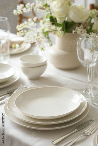Elegant Spring Table Setting with White Daisies and Sunlight