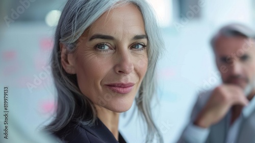 A woman with gray hair wearing a suit looking directly at the camera with a slight smile in a professional setting.
